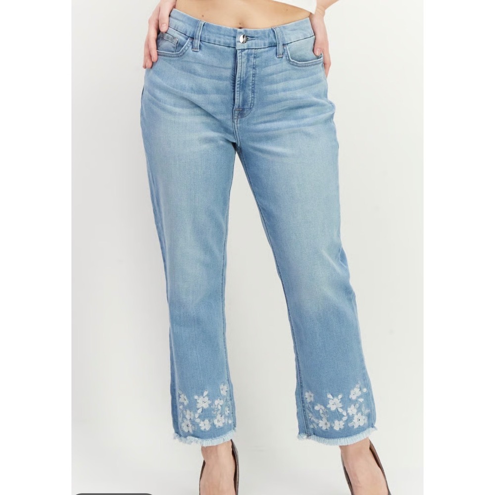 Jen7 by 7 For All Mankind Ankle Straight Floral Embroidered Jeans Size 6